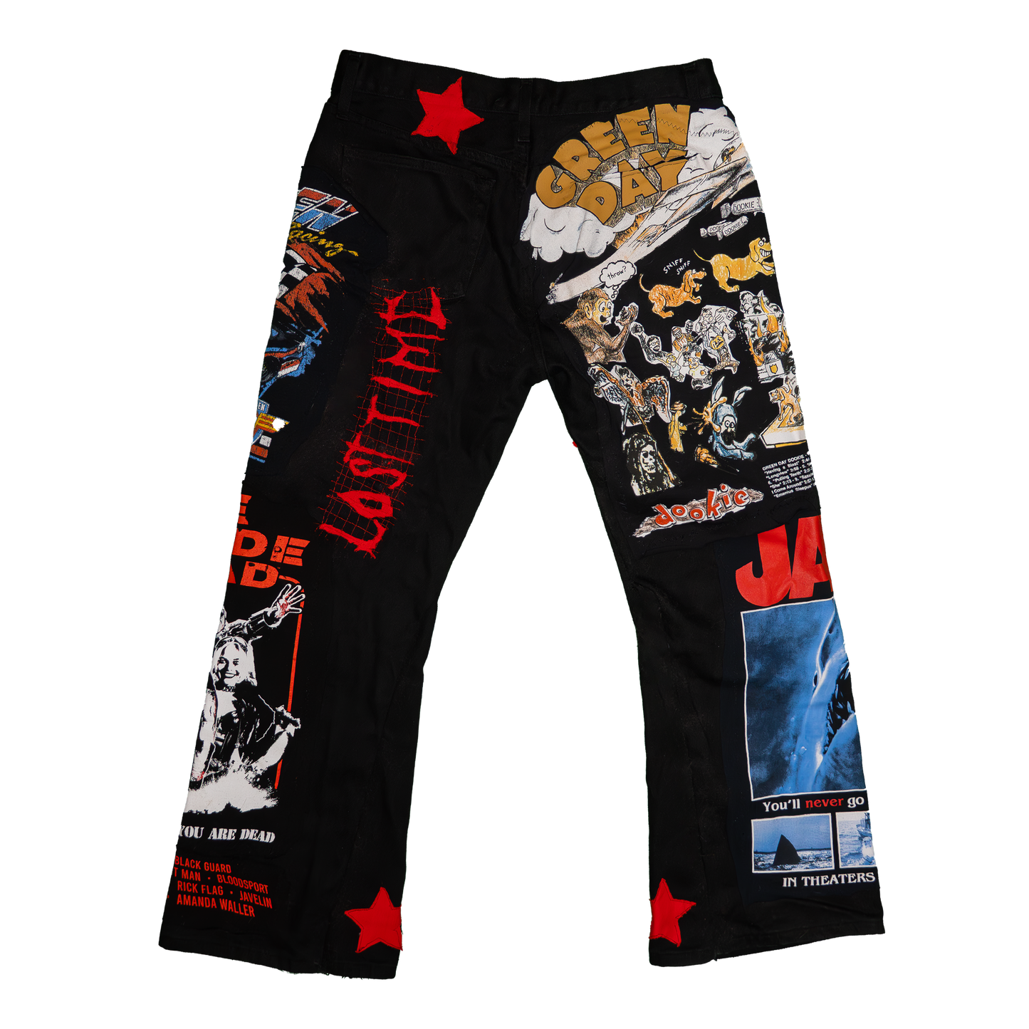 BLACK PATCHWORK FLARED JEANS