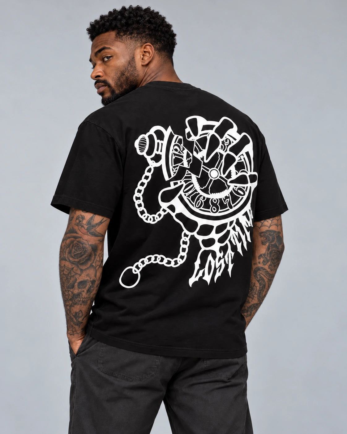 Model wearing Killin’ Time Tee — Black