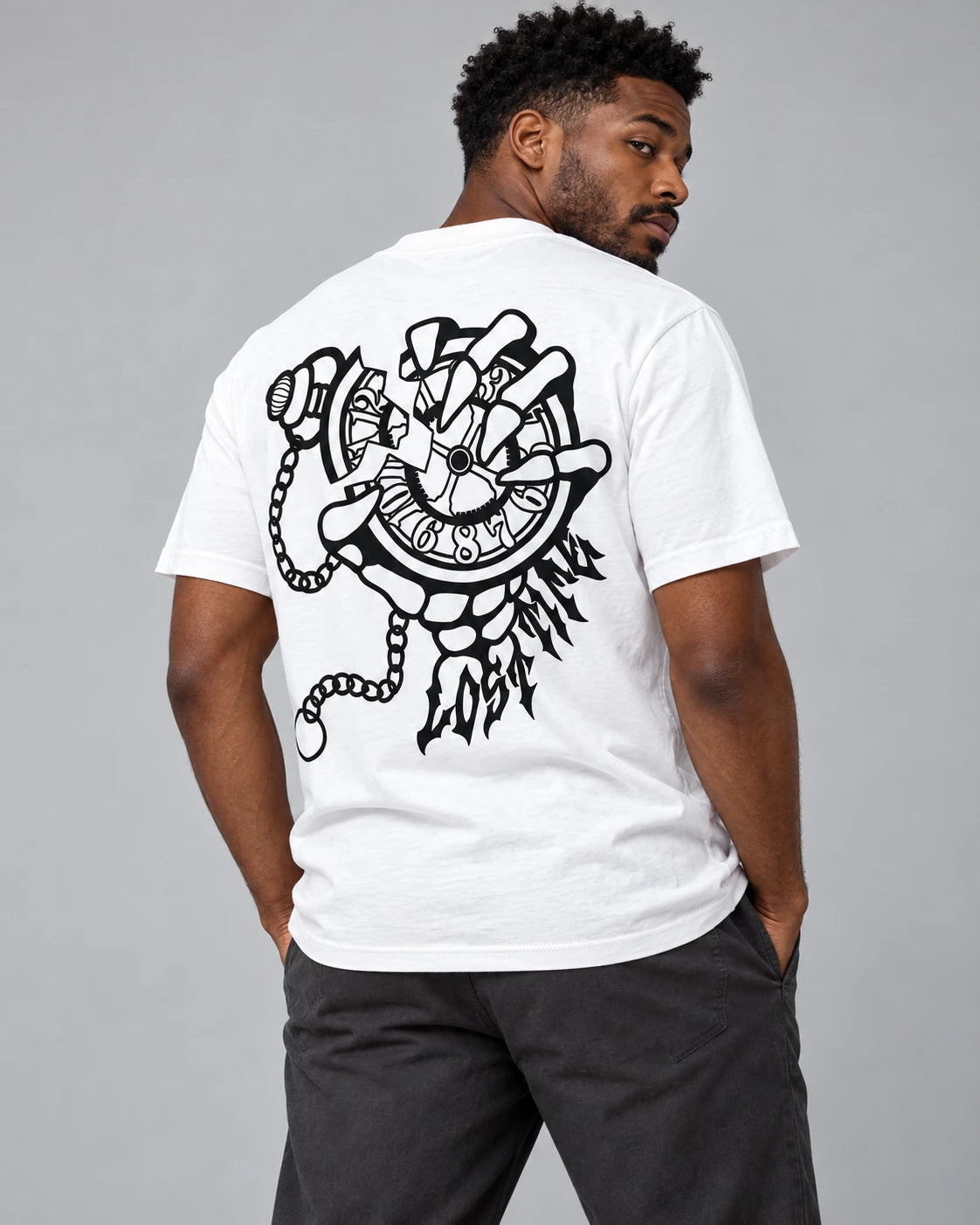 Model wearing "KILLIN' TIME" TEE WHT