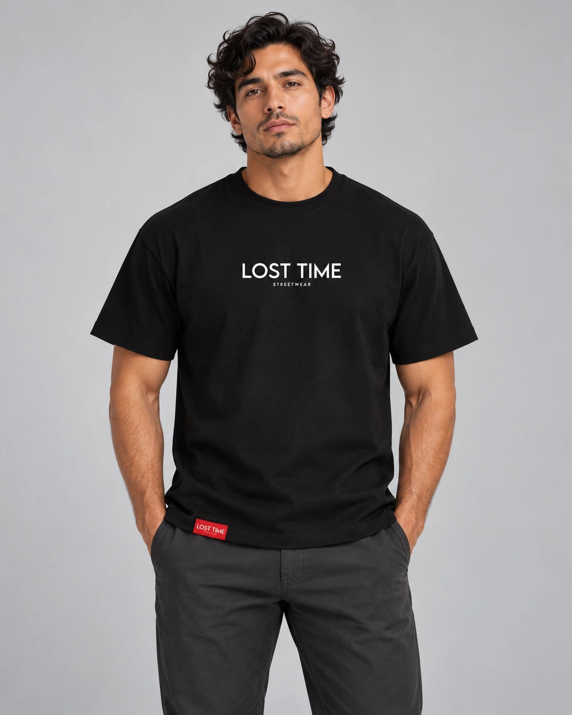Model wearing "LOST TIME STREETWEAR" TEE