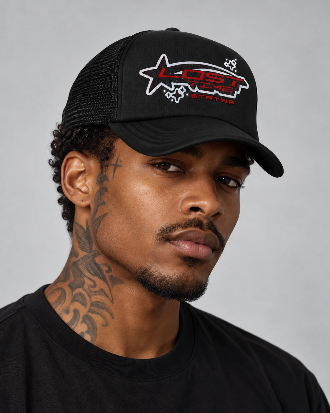 Model wearing Lost Star Trucker Hat